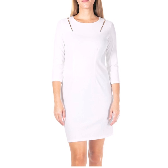 Nina Leonard Dresses & Skirts - Women's Nina Leonard Sheath Ivory Dress with Pearl Detail Size Small NWT